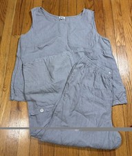 Heaven 100% Linen Set Asymmetrical Tank & Wide Leg Crop Pants Made in USA Large