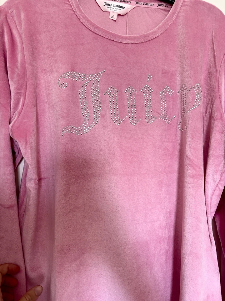 Juicy Couture Size L Velour Sleepwear Set Top & Pants Rose Pink Y2K New W/O Tag - Image 2 of 4