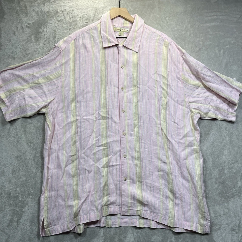 Tommy Bahama Shirt Linen Mens 2XL Pink Striped Short Sleeve Button Up - Image 2 of 4
