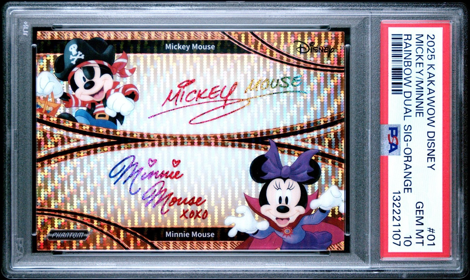 2025 Disney Mickey Mouse Minnie Mouse Rainbow Dual Signature Orange /50 PSA 10