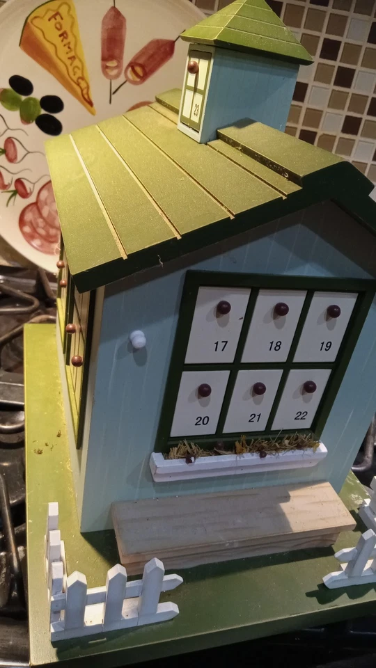 Christmas Wood Garden Shed Advent Calendar Cottage Swivel Base 24 Doors Complete - Image 3 of 4