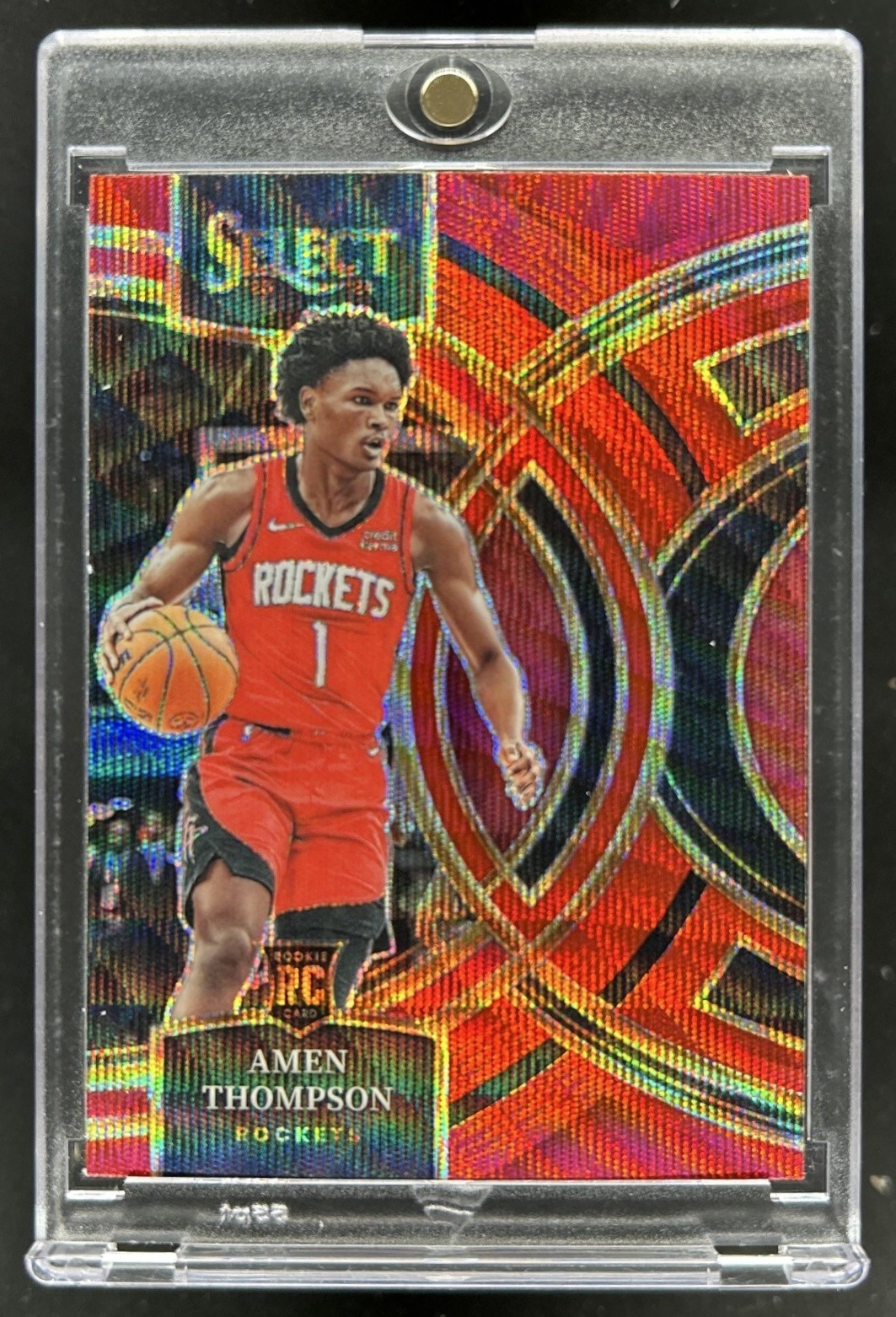 2023-24 Panini Select Amen Thompson Red Wave Prizm RC Premier Level #122 Rockets