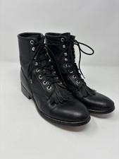 Justin Boots Roper Lace Up Western Boots Junior Girls 4D Black Leather 620Y
