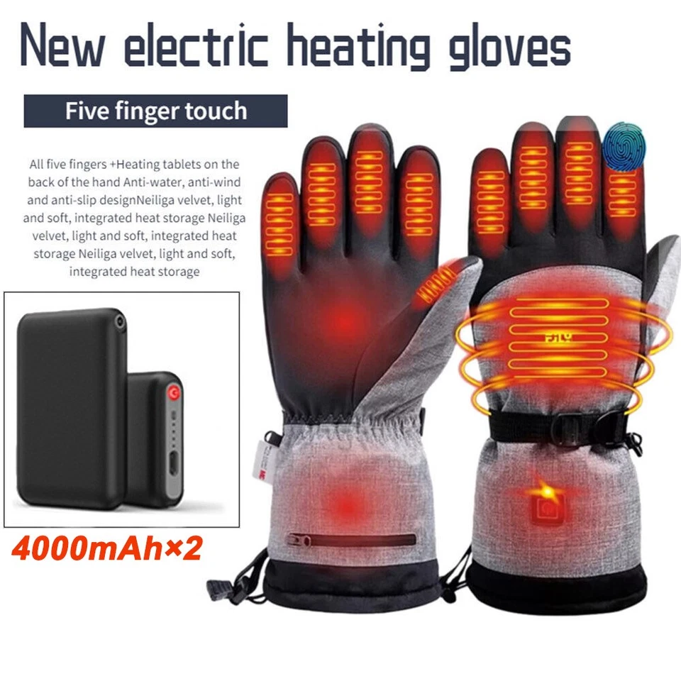 Guantes térmicos eléctricos batería recargable calentador de manos a prueba de viento térmico invierno Foto 2 de 4