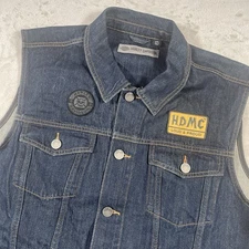 Harley Davidson Denim Vest Men 2XL Trucker Patches HDMC Loud & Proud Skull Biker