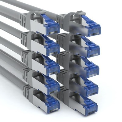 10x 0,5m RJ45 Patchkabel SFTP Netzwerkkabel CAT 7 Rohkabel LAN Kabel Grau