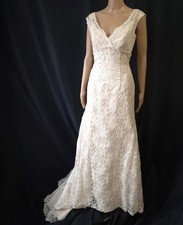 David's Bridal BEADED LACE Sleeveless Trumpet WEDDING DRESS GOWN -sz 6 T9612
