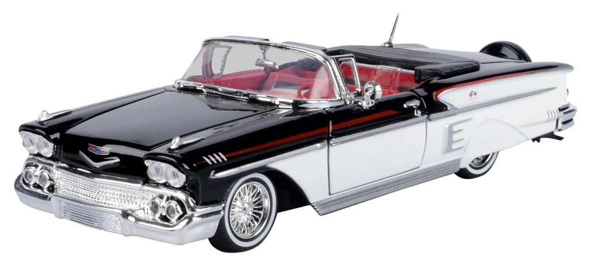 1958 Chevy Impala Convertible Lowrider Black and White with Red