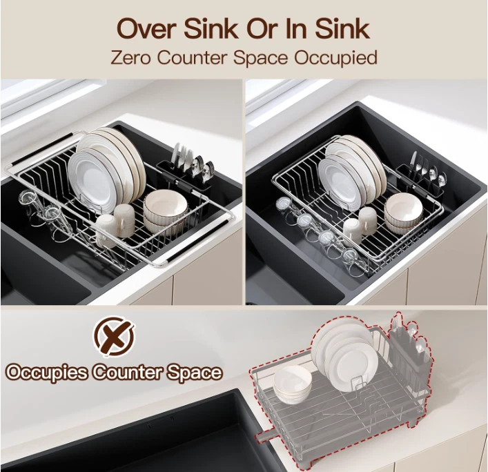 Escurridor Extensible sobre Fregadero Acero Inoxidable Ahorra Espacio Cocina Foto 2 de 4