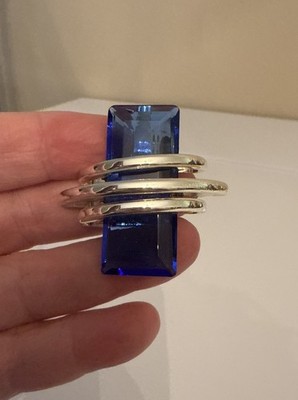 Unbranded Blue Crystal Rectangle Pendant Silver Tone Cage Fashion Jewelry
