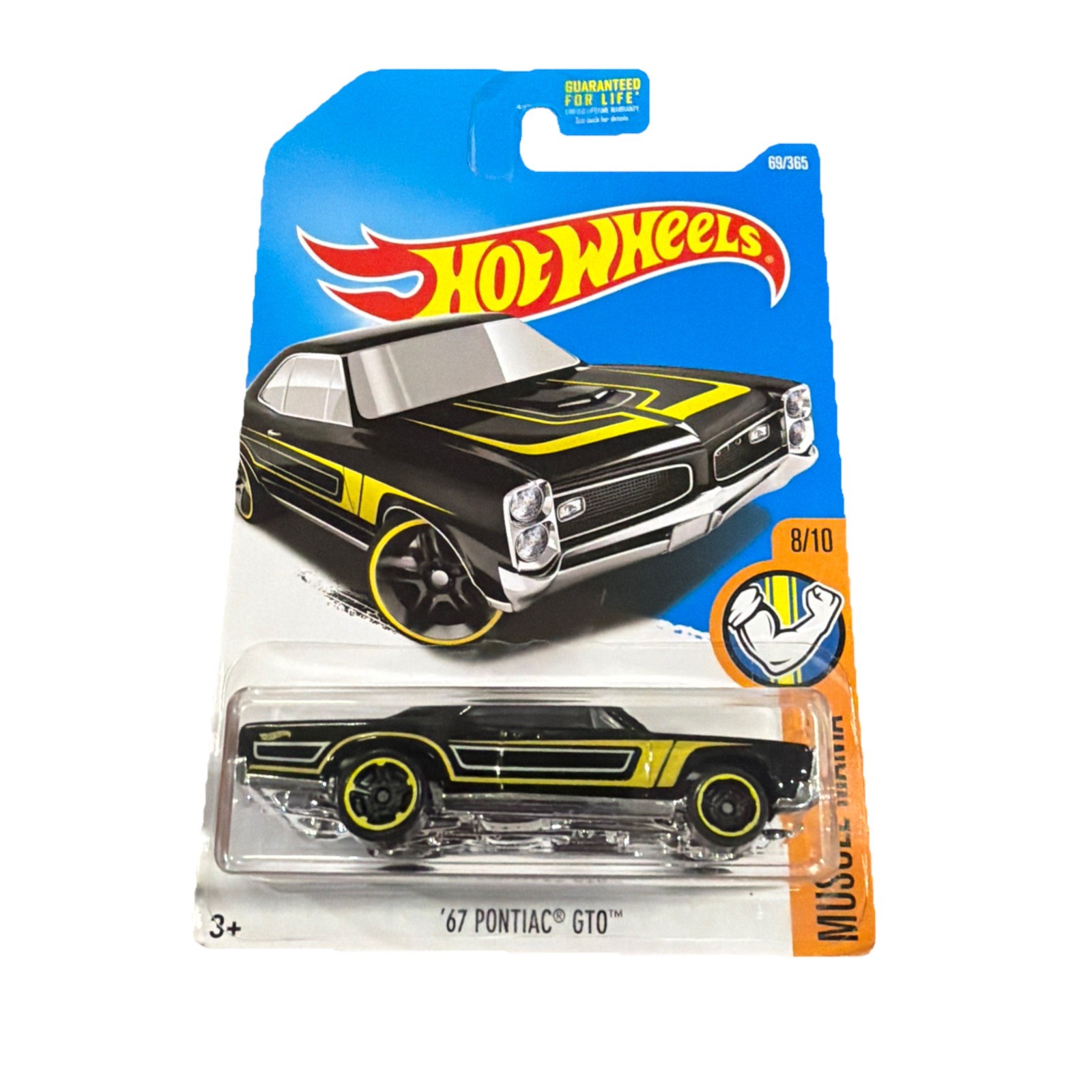 Hot Wheels '67 Pontiac GTO Muscle Mania 8/10 Black Silver Yellow 2015