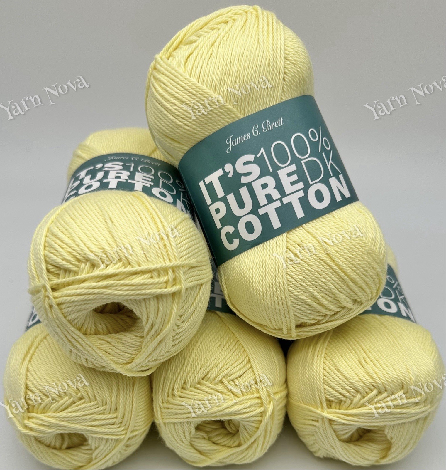 James C Brett It’s Pure Cotton Knitting Crochet Yarn  - 6x100g Balls - Lemon