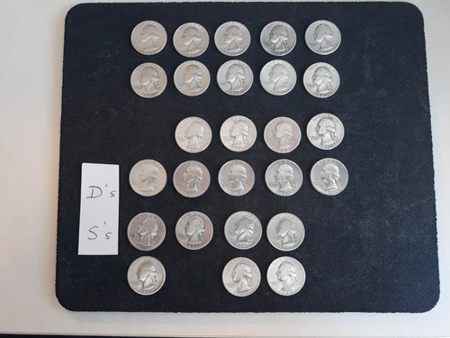 1940-1949 Washington Quarters Lot (26) (9 D's) (7 S's) Silver ! Good-Excellent