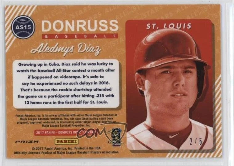 2017 Panini Donruss Optic All Stars Green Prizm /5 Aledmys Diaz #AS15 - Image 2 of 2