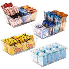 Pantry Organizers and Storage, 4 Pack Clear Storage Bins for Kitchen, Fridge,...