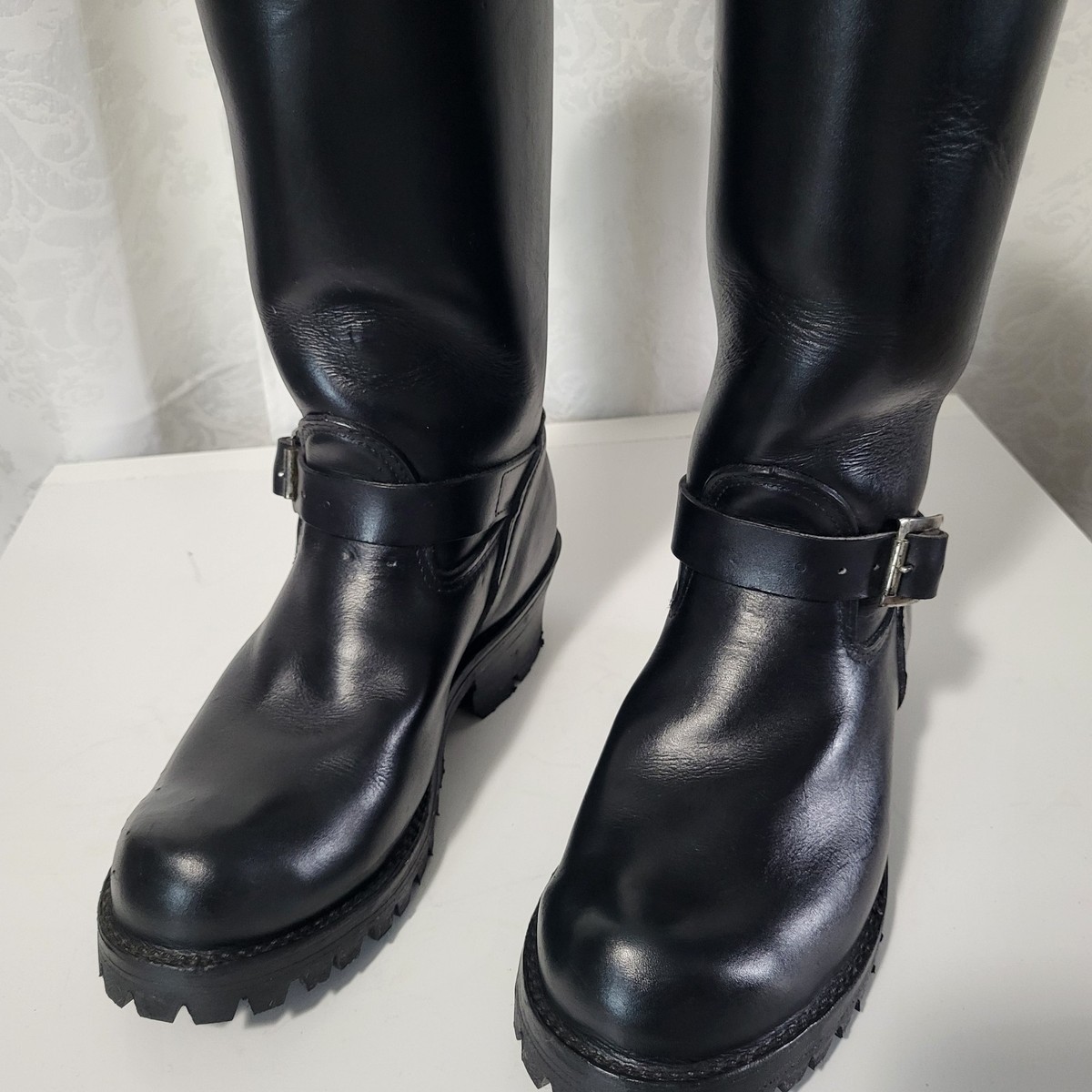 Wesco VTG West Coast Men's Vibram Leather Biker Boots Sz 7.5 Black