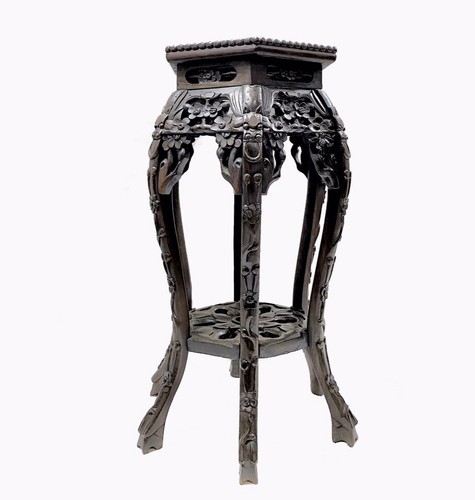 Rare Antique Chinese Handcarved Stool or Plant Stand - Deeply carved Legs - Picture 8 of 8