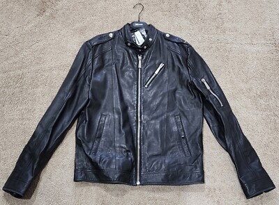 Large Roberto Cavalli Mens Leather Jacket Biker Style