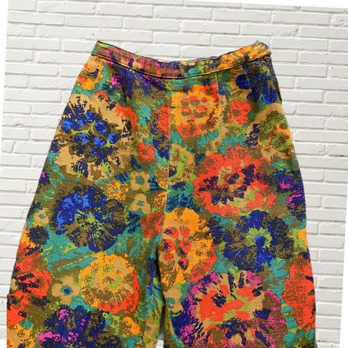 Vintage 50s Abstract Print Pant Ultra High Waisted Cigarette Pant Cropped Xxs - Picture 2 of 7