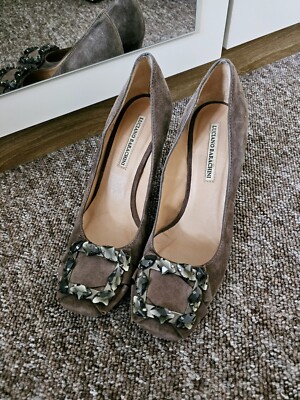 Luciano Barachini Heels Suede Taupe Brown Leather Court Shoes