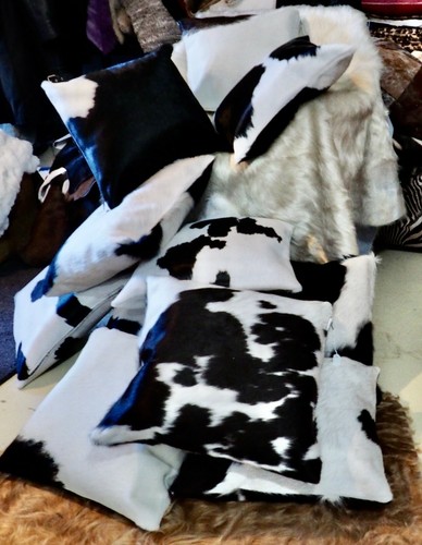 A Bold Black & White Premium Cowhide Leather 40CM Sq Cushion Cover - Picture 7 of 7