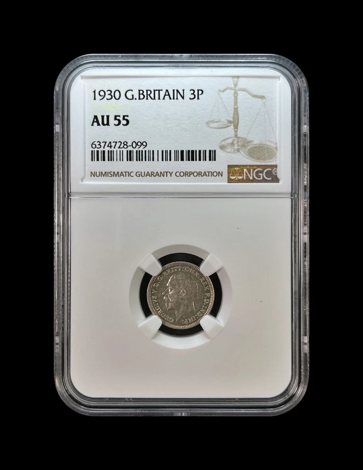GREAT BRITAIN. 1930, 3 Pence, Silver - NGC AU55 - KGV, Oaks and Acorns - Image 2 of 4