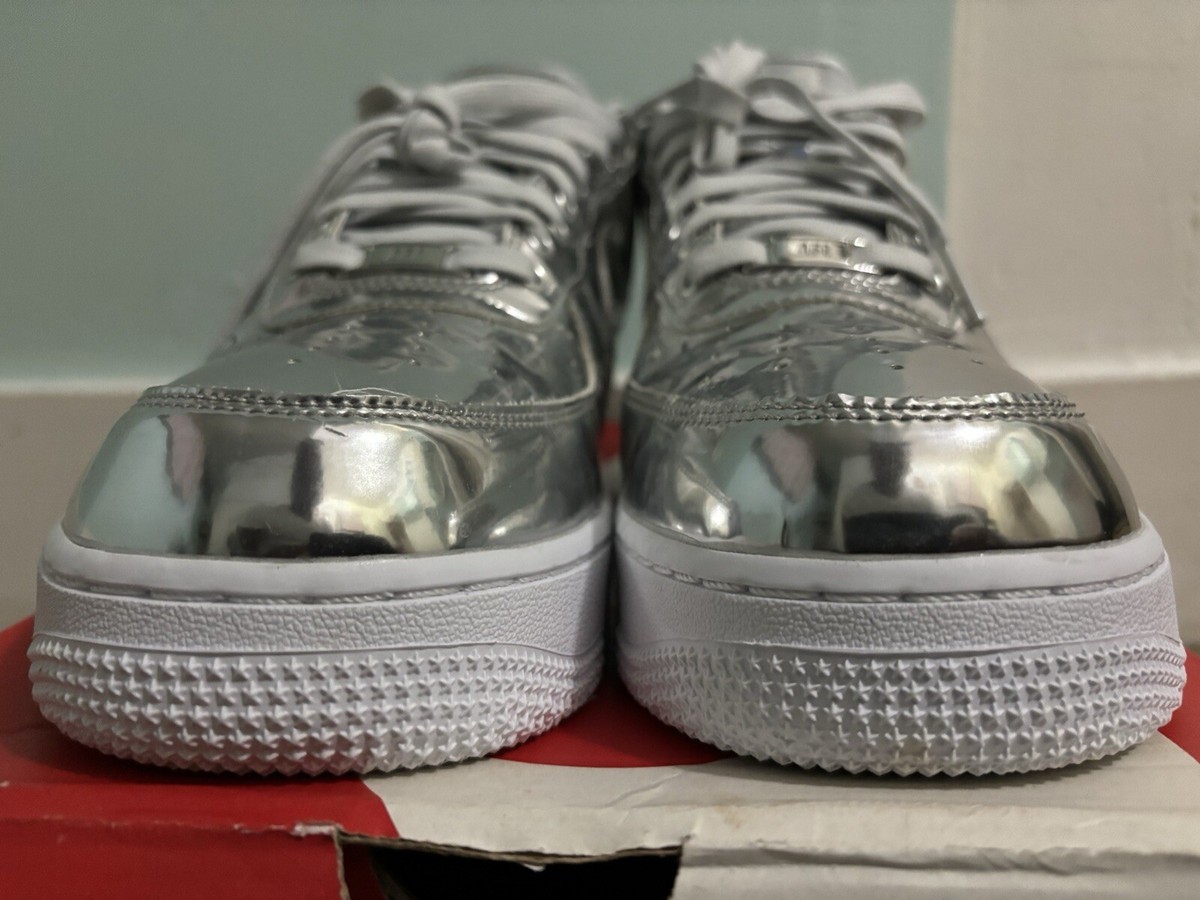 nike air force 1 sp w chrome silver & white