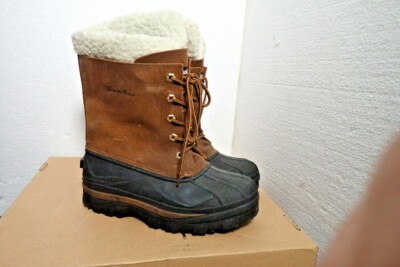 Thom McAn Women's Brown Leather Duck Boots w/ Liners 10'' Tall Size 9 M Excellent