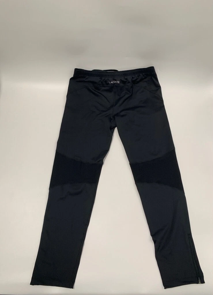 Lacoste Mens Track Pants Black Elastic Waist Pockets Ankle Zip