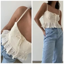 NWT Zara Ivory Cotton Knit Corset Top Small