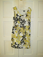 Ann Taylor Sheath Dress,Sleeveless,Lined,Back Zip,Black White Yellow Floral 6P