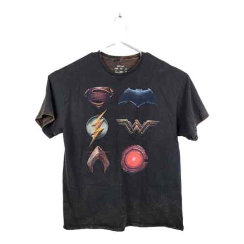  Justice League grafisches Herren-T-Shirt rot braun DC Comics Säure Wash Crew-Ausschnitt XL - Bild 1 von 3