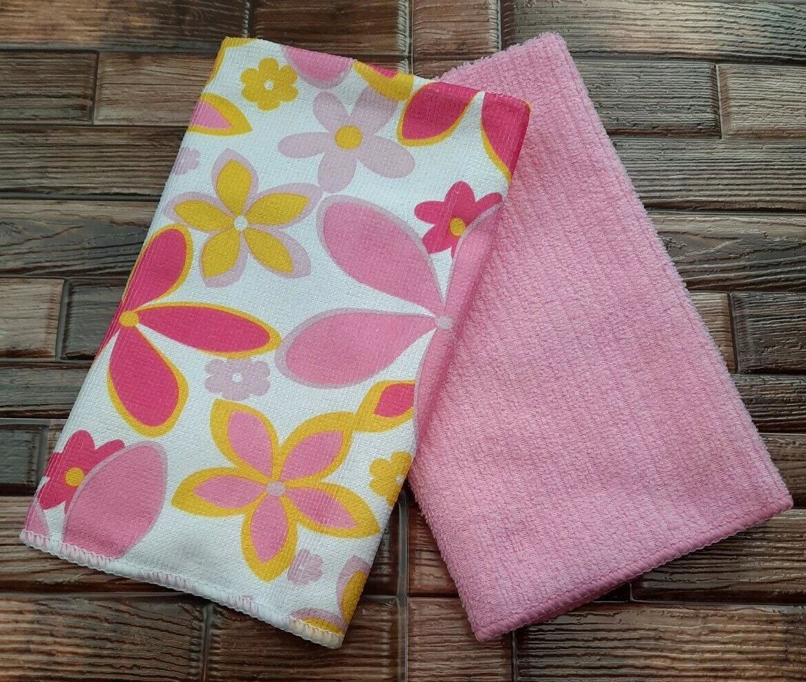 Pink Flowers Kitchen Towels 2pk Floral Dish Hand Drying Towel Set FREE  SHIPPING