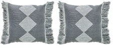 2 PACK - My Texas House Diamond Fringe Outdoor Decor Pillow, Grey, 18" x 18"