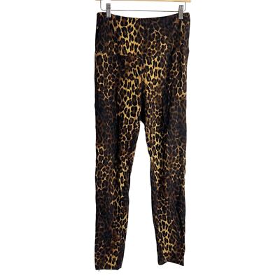 IMAN Black Brown Leopard Animal Print Zip Ankle High Rise Leggings Size Medium