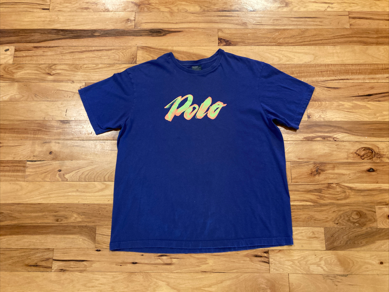 VINTAGE Polo by Ralph Lauren Blue Crew Tee T-Shirt Short Sleeve Mens Size XL