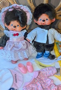 Vintage Moncchichi 1974 Girl & Boy Monkey & Accessories Rare