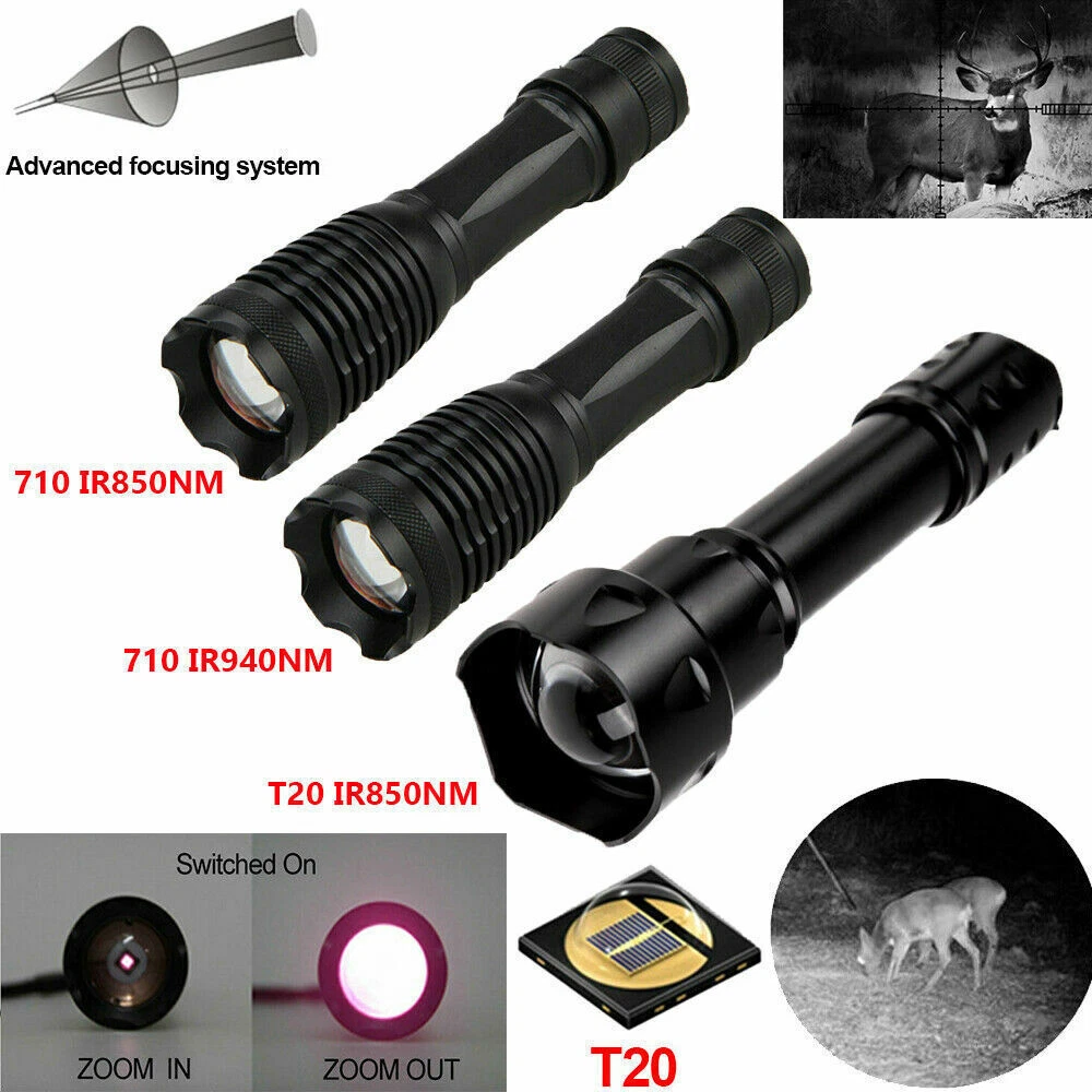 IR LED Flashlight Infrared Illuminator 850 940nm Night Vision Zoom Hunting Torch