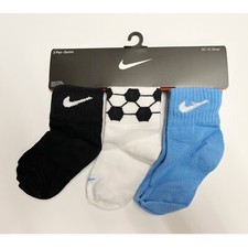 Nike Baby Boys Ankle 3 Pairs Socks, Blk, Wht, Blue , 3-4.5 3C-7C Shoes