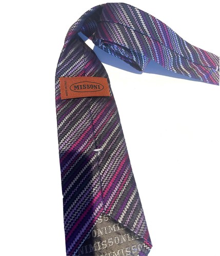 MISSONI Made In Italy Purple Pink Grey Zig-Zag Jacquard Silk Tie $220 ~ 3” Wide - Picture 9 of 11