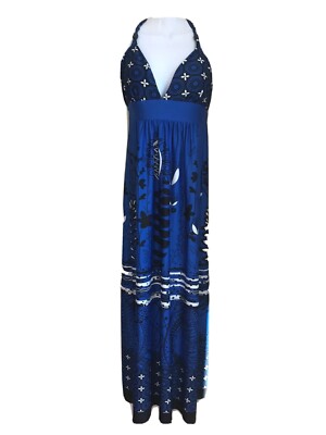 Womens Dress Alyn Paige Halter Maxi Blue White & Black print size Small |  eBay