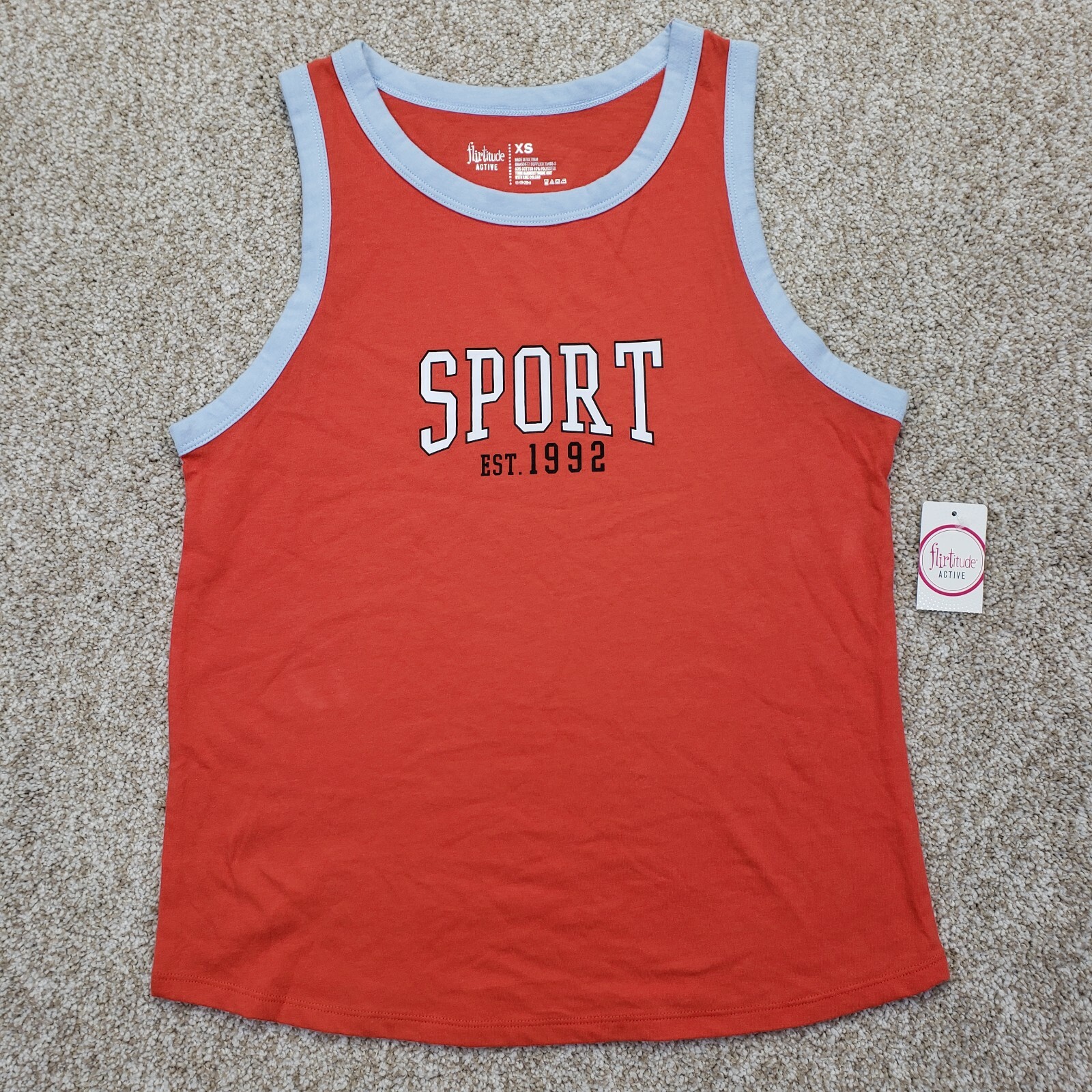 NEW Flirtitude Active XS Womens Tank Top Sport Sleeveless Shirt Round Neck Red