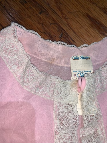 NWT Vtg 50s 60s Pink & Ivory Lace Trim Van Raalte Nylon Nightee Size Small - Picture 3 of 8
