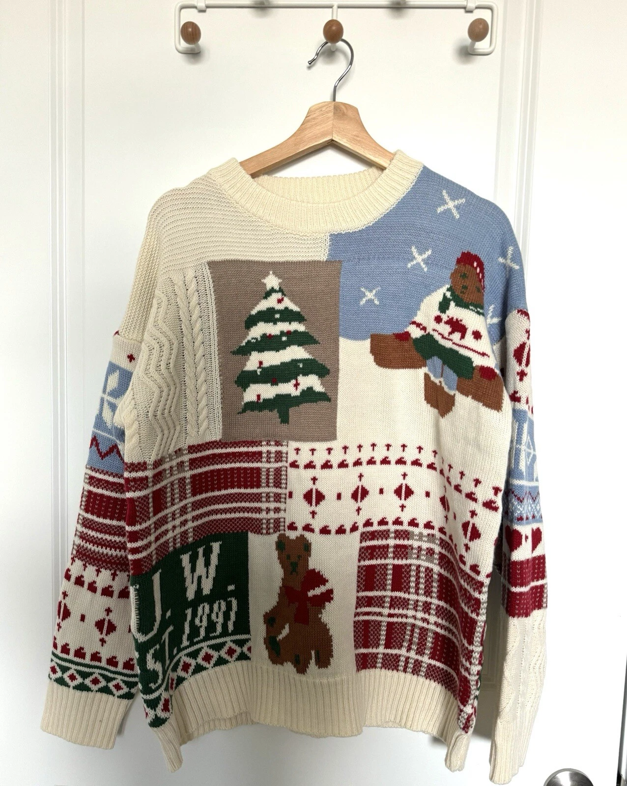Christmas Ugly Sweater Oversized Patchwork Cute Women Large