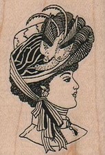 Lady In Bird Hat 1 1/2 x 2" Rubber Stamp, Lady Stamp, Victorian Woman Stamp