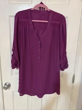 Pure Energy Sheer Long Top Purple Fuschia 3/4 Sleeve Tunic 1X