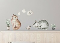 Wandsticker Wandtattoo Aufkleber Katzen Vogel Wolke Kaktus Blumentopf