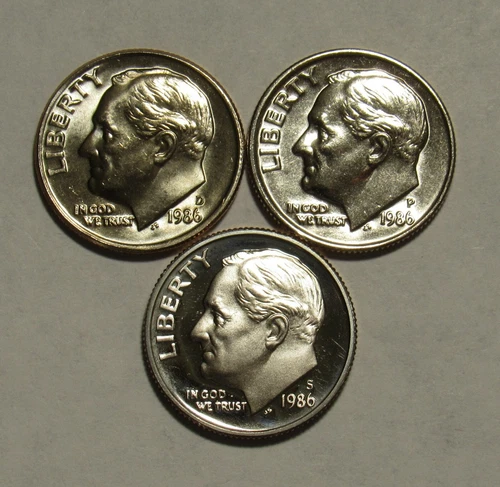 1986 P,D&S Roosevelt Dimes in BU and Proof condition