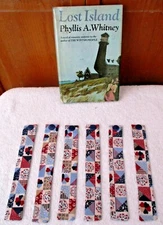 BOOKMARKS~PATCHWORK QUILT BLOCK~Navy~Fabric~Set Of 3~Reversible~Washable~NEW