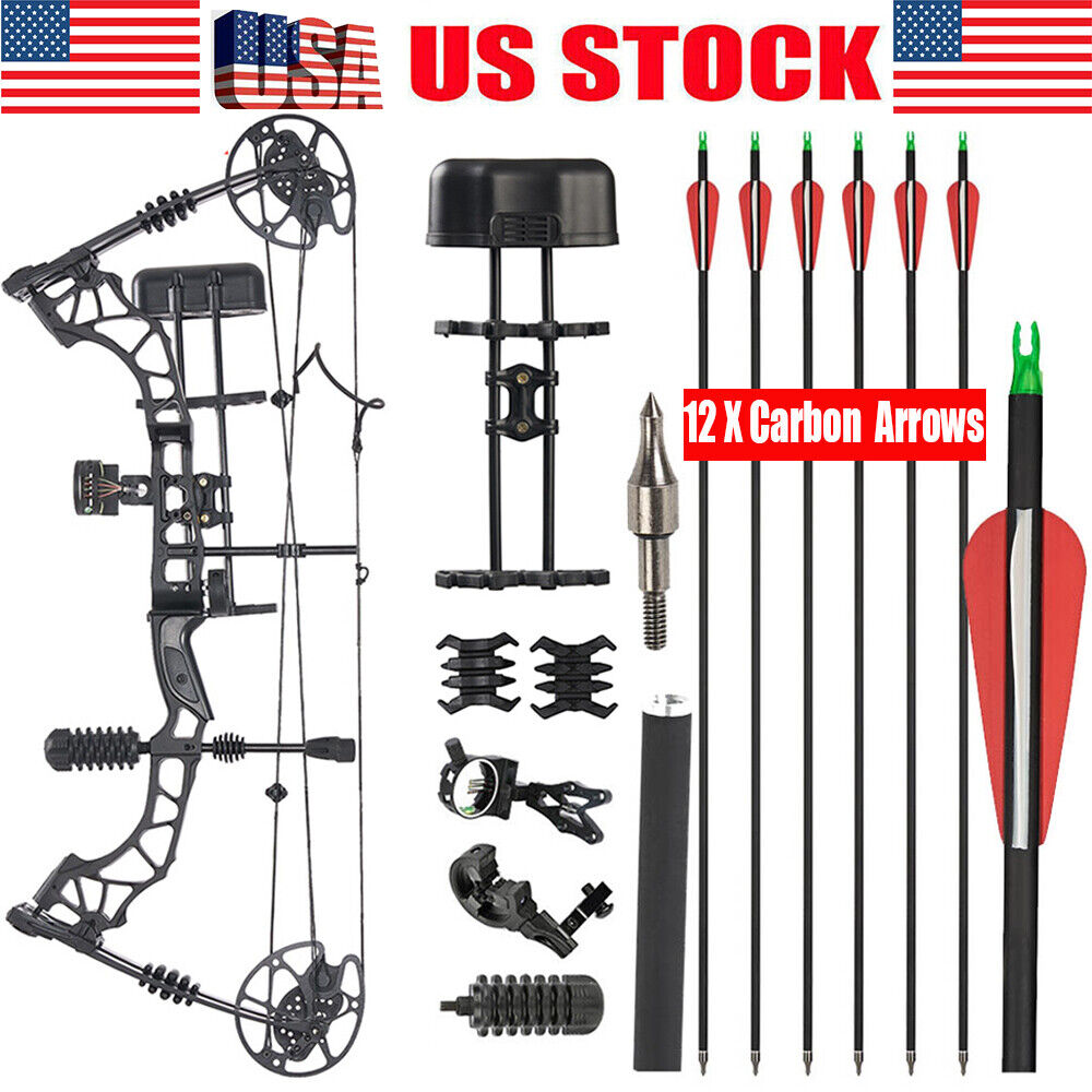 30-60lbs Archery 37" Compound Bow Kit 329 fps Hunting Right Hand Bow for Adult